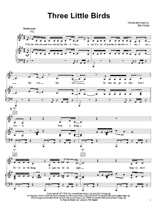 Ziggy Marley & Sean Paul Three Little Birds sheet music notes and chords arranged for Piano, Vocal & Guitar Chords (Right-Hand Melody)