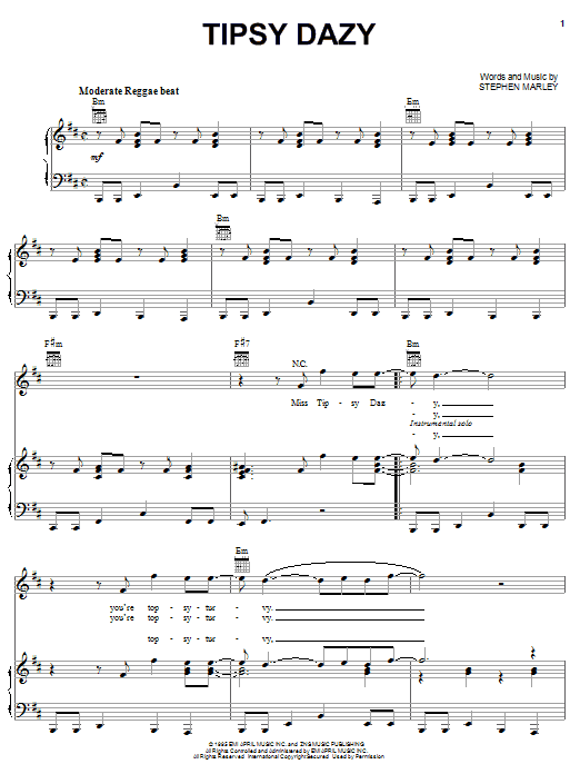 Ziggy Marley Tipsy Dazy sheet music notes and chords arranged for Piano, Vocal & Guitar Chords (Right-Hand Melody)