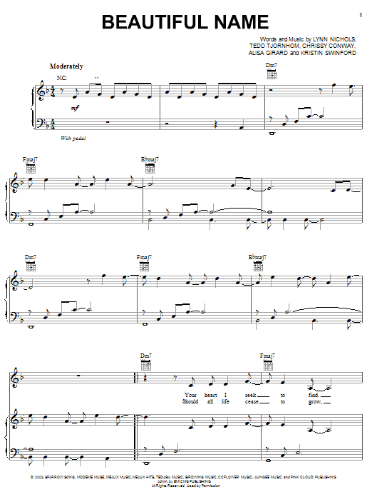 ZOEgirl Beautiful Name sheet music notes and chords arranged for Piano, Vocal & Guitar Chords (Right-Hand Melody)