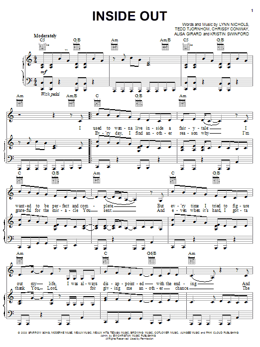 ZOEgirl Inside Out sheet music notes and chords arranged for Piano, Vocal & Guitar Chords (Right-Hand Melody)