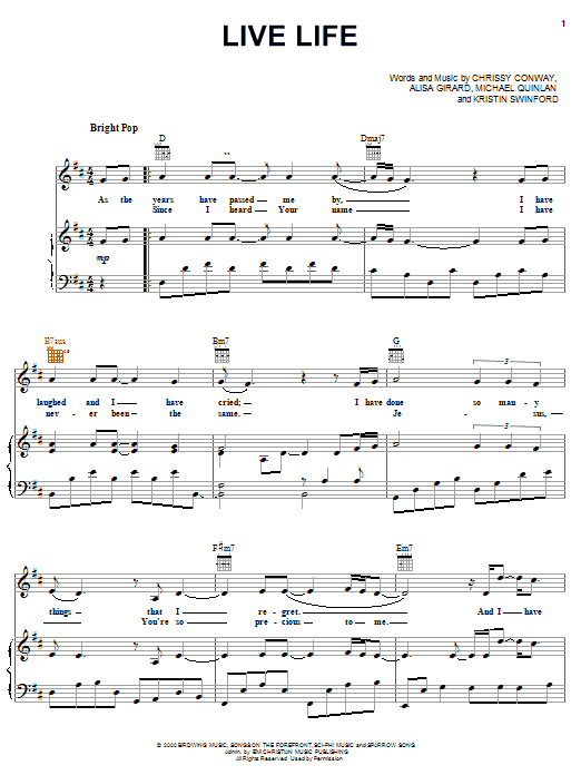 Alisa Girard Live Life sheet music notes and chords arranged for Piano, Vocal & Guitar Chords (Right-Hand Melody)