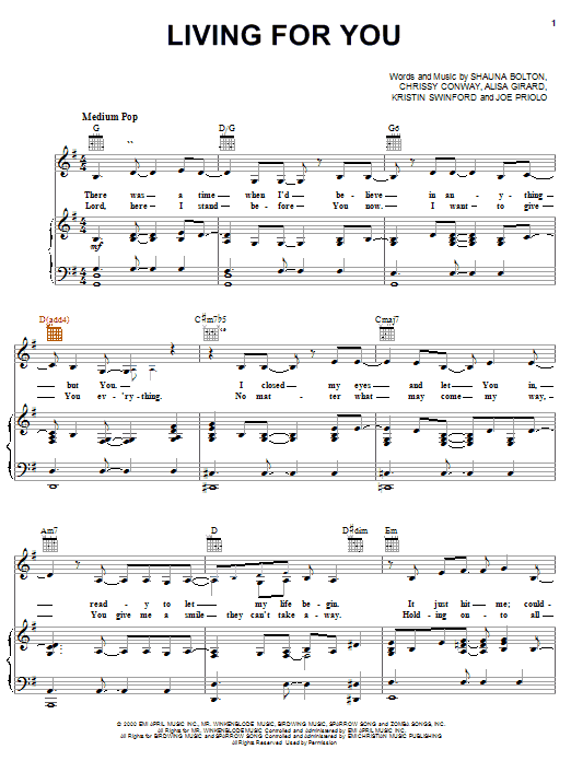 ZOEgirl Living For You sheet music notes and chords arranged for Piano, Vocal & Guitar Chords (Right-Hand Melody)