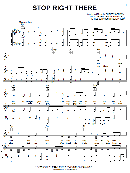 Alisa Girard Stop Right There sheet music notes and chords arranged for Piano, Vocal & Guitar Chords (Right-Hand Melody)