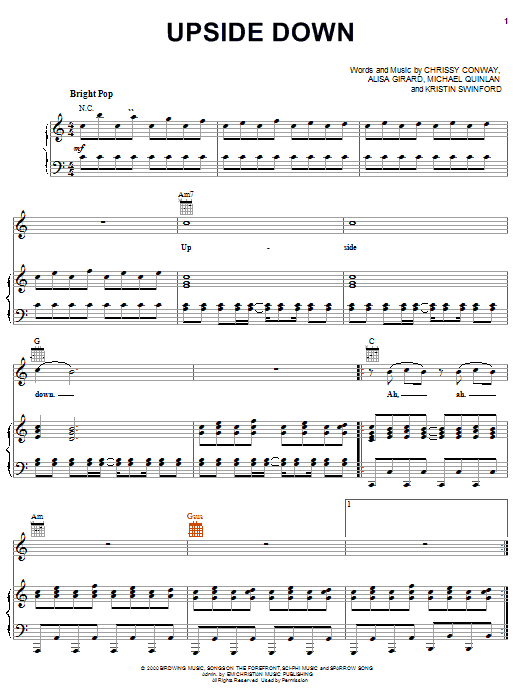 Alisa Girard Upside Down sheet music notes and chords arranged for Piano, Vocal & Guitar Chords (Right-Hand Melody)