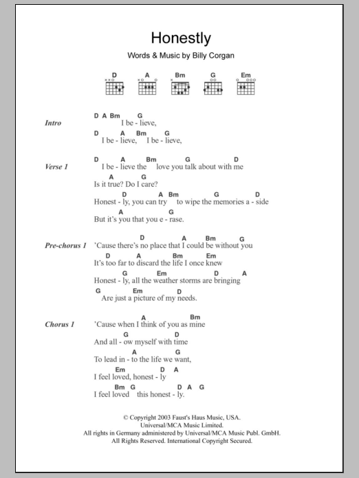 Zwan Honestly sheet music notes and chords. Download Printable PDF.