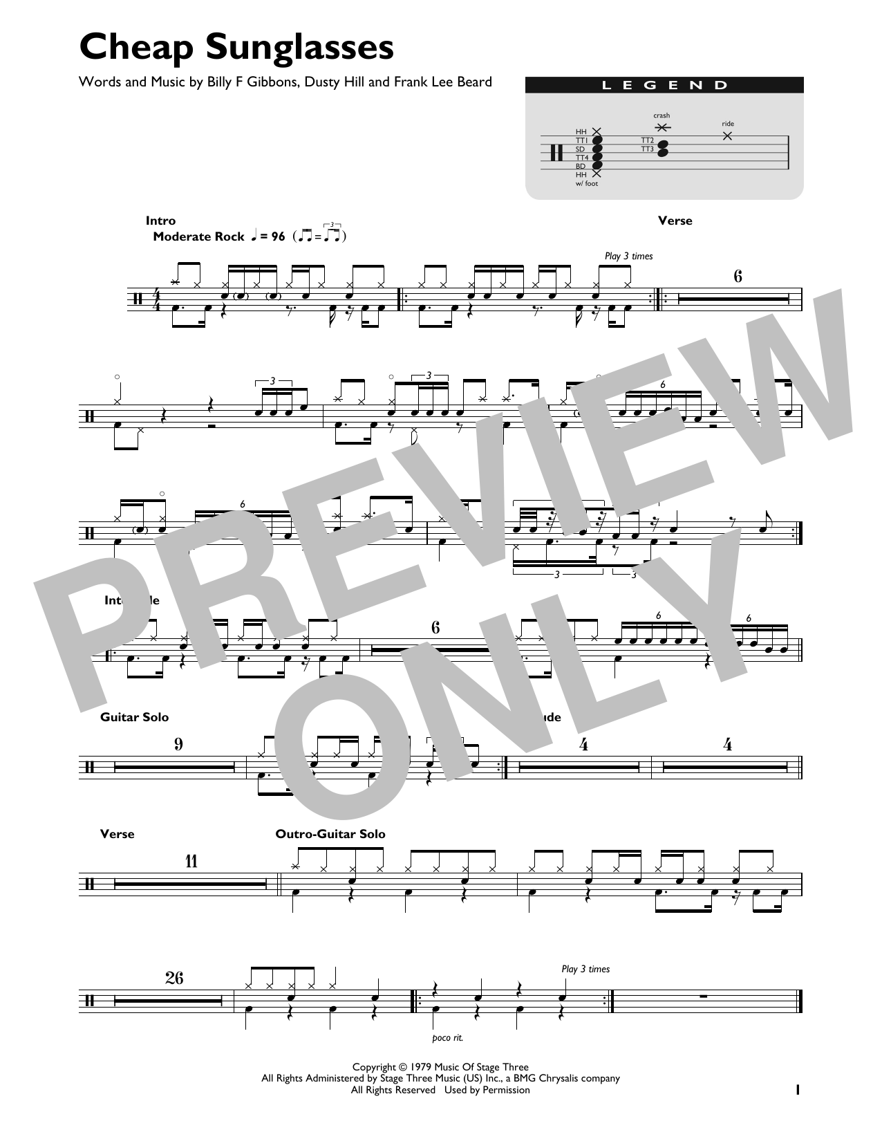 ZZ Top Cheap Sunglasses sheet music notes and chords. Download Printable PDF.