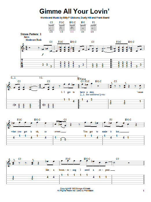 ZZ Top Gimme All Your Lovin' sheet music notes and chords. Download Printable PDF.