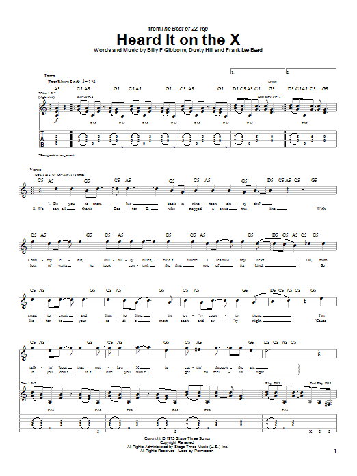Learn to play ZZ Top Heard It On The X sheet music for Guitar Tab in minutes. Price: 7.8900$ ZZ Top Heard It On The X sheet music notes and chords arranged for Guitar Tab