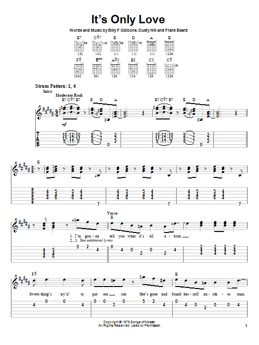 ZZ Top It's Only Love sheet music notes and chords. Download Printable PDF.