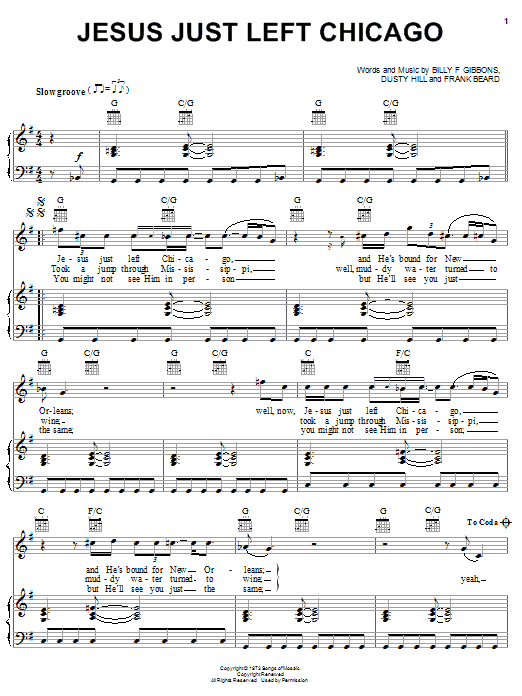 ZZ Top Jesus Just Left Chicago sheet music notes and chords. Download Printable PDF.