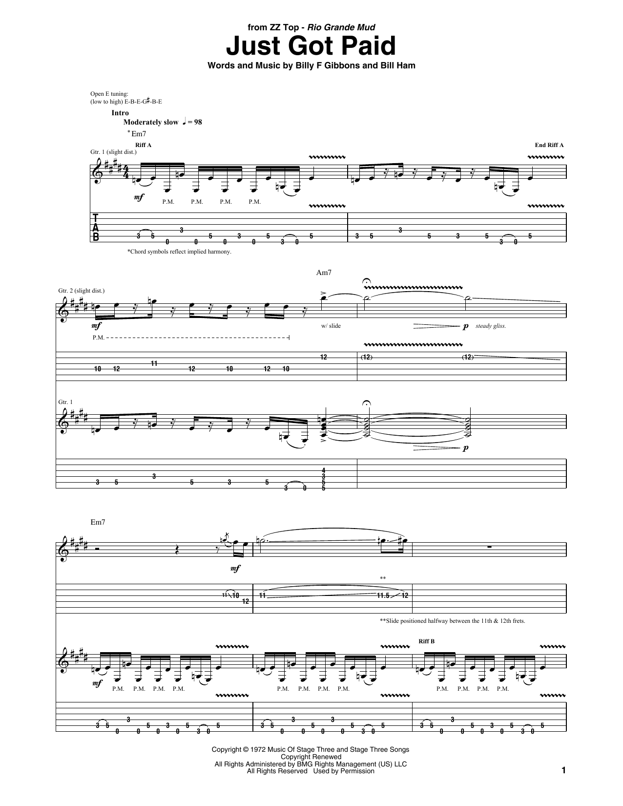 ZZ Top Just Got Paid sheet music notes and chords. Download Printable PDF.