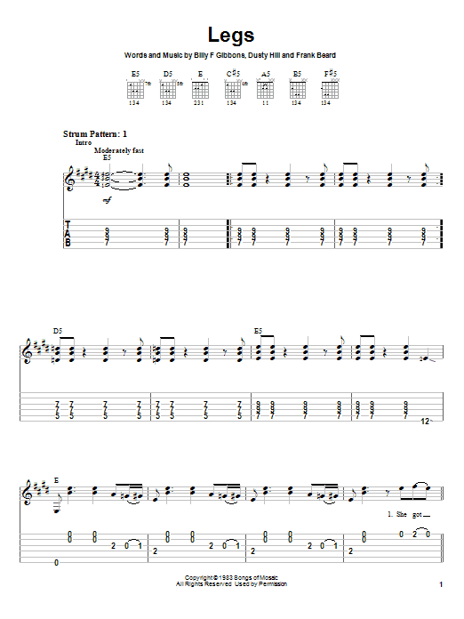 ZZ Top Legs sheet music notes and chords. Download Printable PDF.