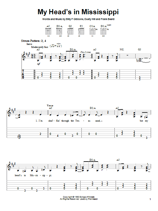 ZZ Top My Head's In Mississippi sheet music notes and chords. Download Printable PDF.