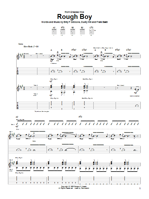 ZZ Top Rough Boy sheet music notes and chords. Download Printable PDF.