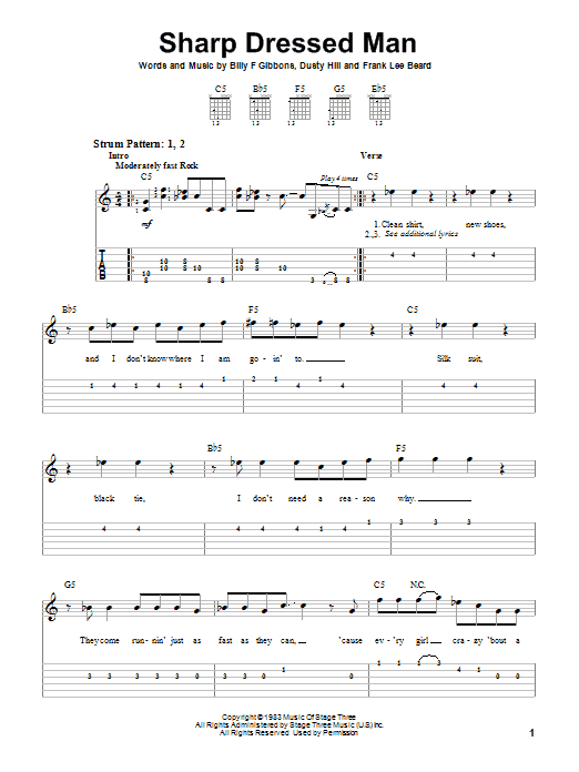 ZZ Top Sharp Dressed Man sheet music notes and chords. Download Printable PDF.