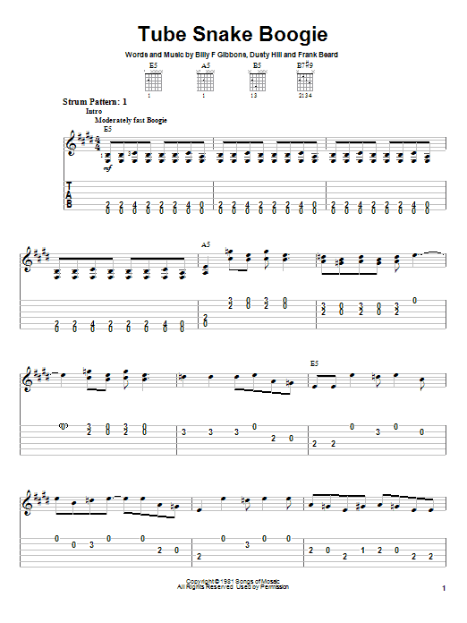 ZZ Top Tube Snake Boogie sheet music notes and chords. Download Printable PDF.