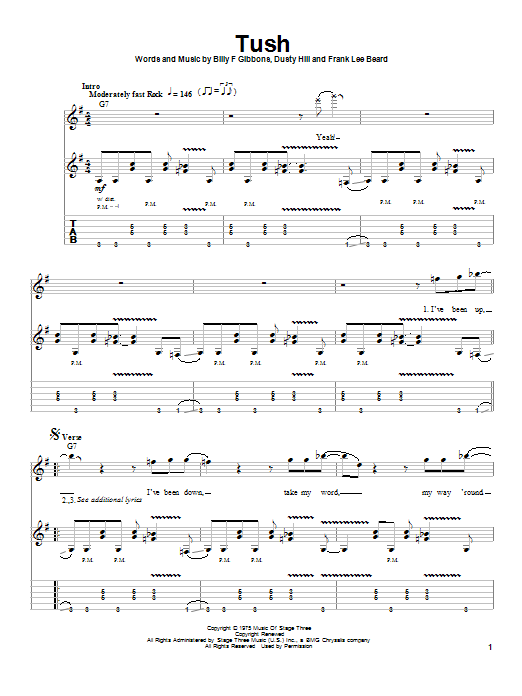 ZZ Top Tush sheet music notes and chords. Download Printable PDF.