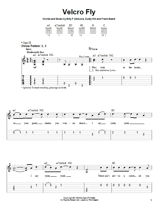 ZZ Top Velcro Fly sheet music notes and chords. Download Printable PDF.