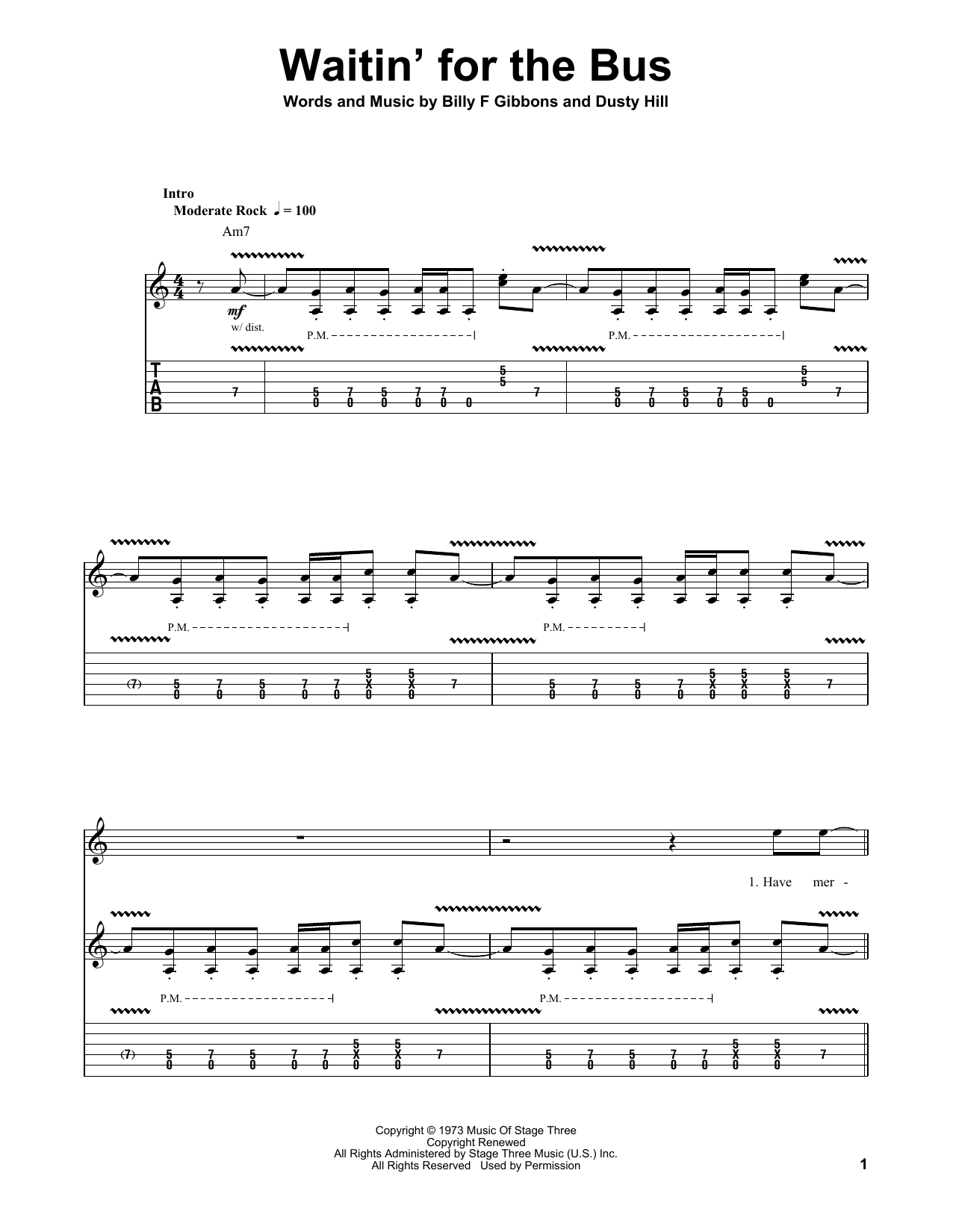 ZZ Top Waitin' For The Bus sheet music notes and chords. Download Printable PDF.