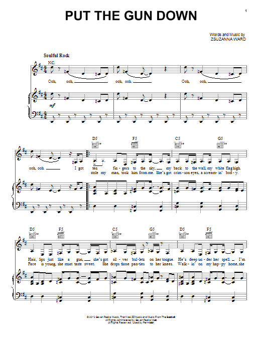 ZZ Ward Put The Gun Down sheet music notes and chords arranged for Piano, Vocal & Guitar Chords (Right-Hand Melody)