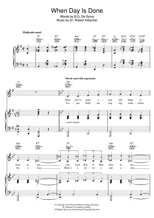 Dr. Robert Katscher "When Day Is Done" Sheet Music PDF Notes, Chords
