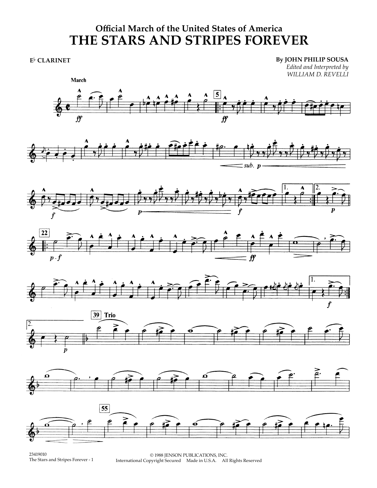 Dr William D Revelli The Stars And Stripes Forever Eb Clarinet Sheet Music Notes Chords Download Printable Concert Band Sku 350011