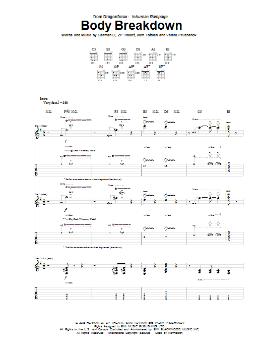 DragonForce Body Breakdown sheet music notes and chords. Download Printable PDF.