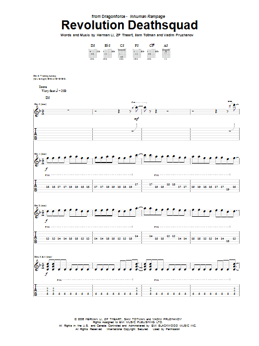 DragonForce Revolution Deathsquad sheet music notes and chords arranged for Guitar Tab