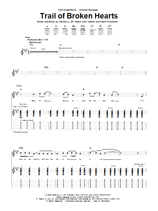 DragonForce Trail Of Broken Hearts sheet music notes and chords. Download Printable PDF.