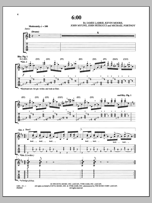 Dream Theater 6:00 sheet music notes and chords - Download Printable PDF and start playing in minutes.
