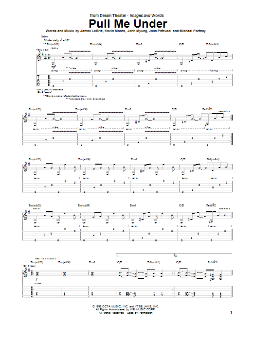 Dream Theater Pull Me Under sheet music notes and chords - Download Printable PDF and start playing in minutes.