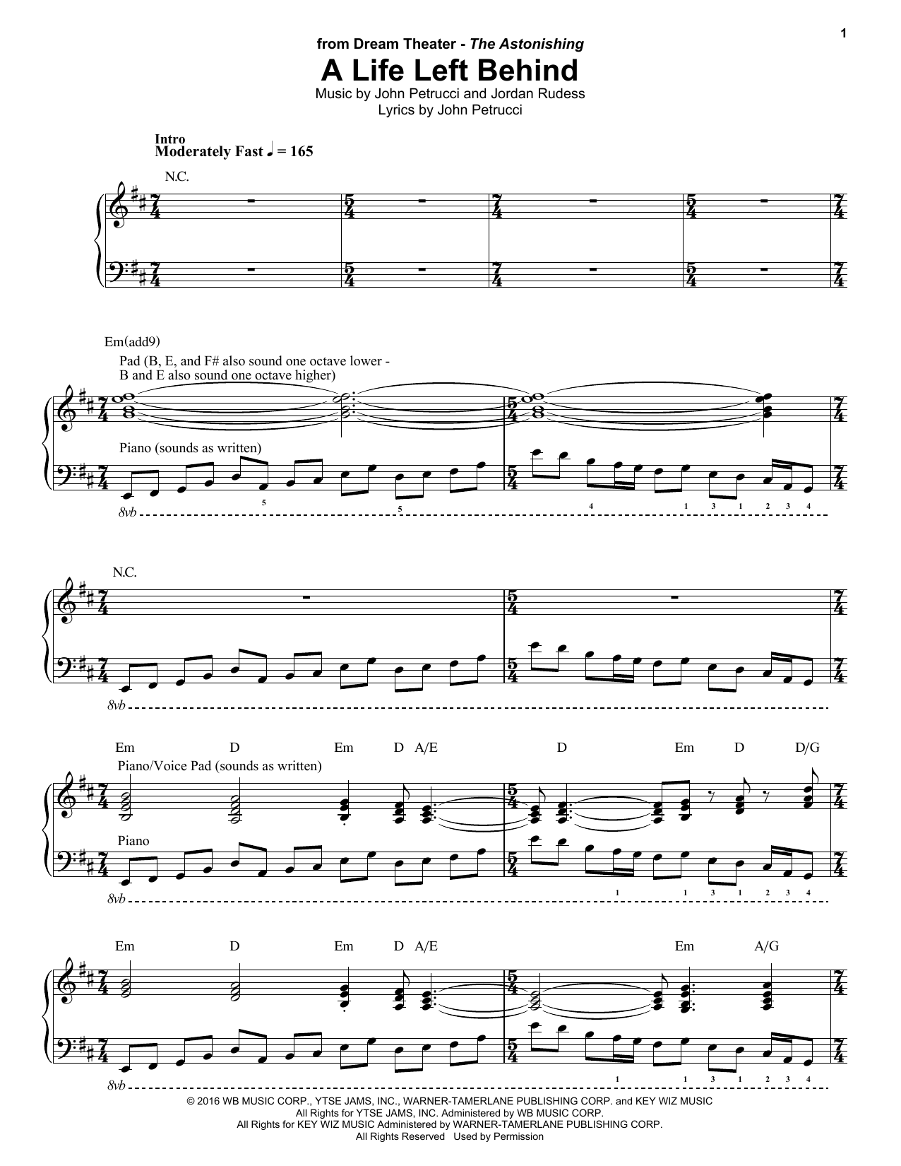 Dream Theater A Life Left Behind sheet music notes and chords. Download Printable PDF.