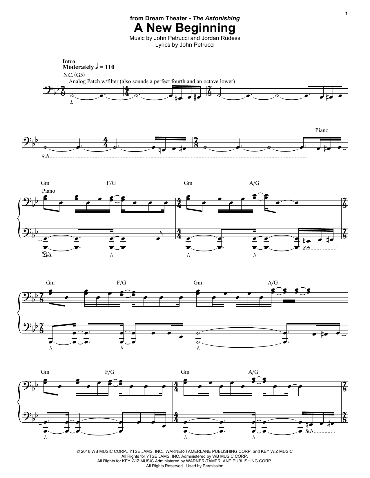 Dream Theater A New Beginning sheet music notes and chords. Download Printable PDF.