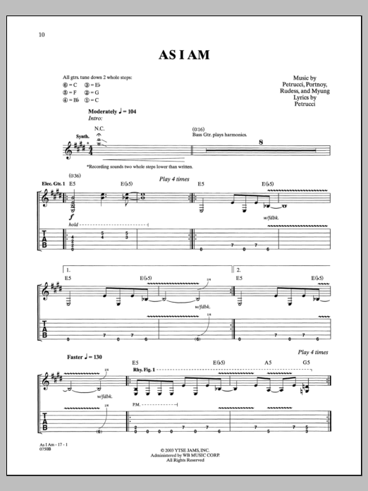 Dream Theater As I Am sheet music notes and chords. Download Printable PDF.