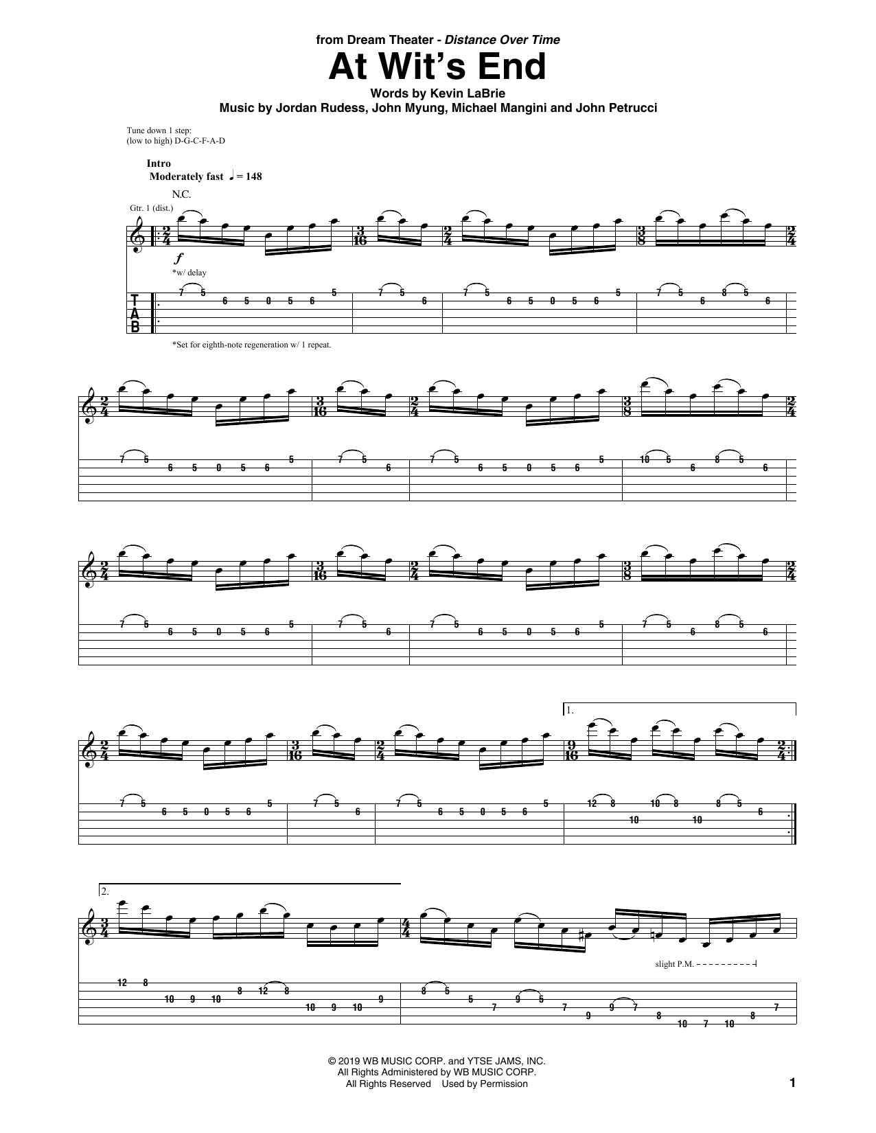 Dream Theater At Wit's End sheet music notes and chords. Download Printable PDF.