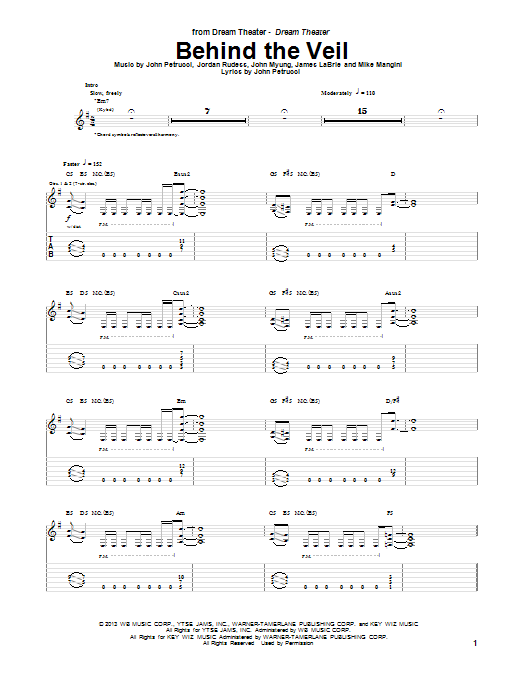 Dream Theater Behind The Veil sheet music notes and chords. Download Printable PDF.