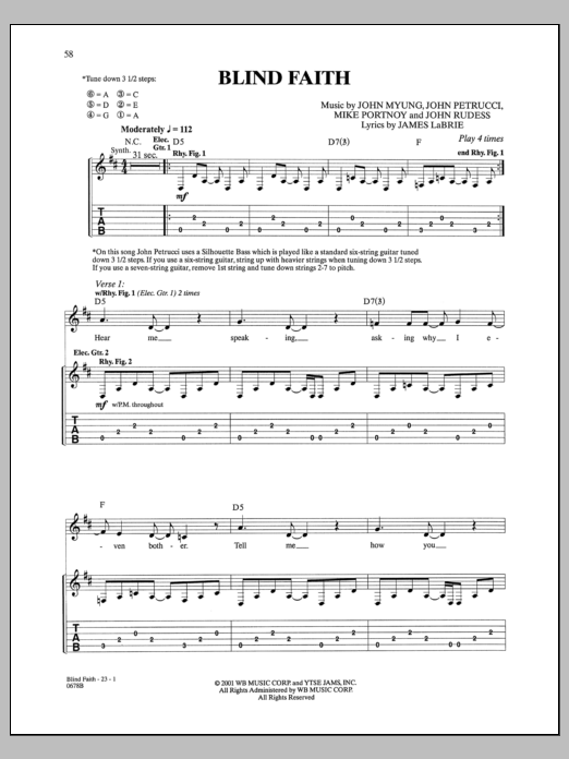 Dream Theater Blind Faith sheet music notes and chords. Download Printable PDF.