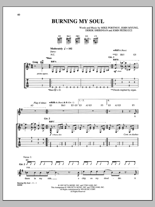 Dream Theater Burning My Soul sheet music notes and chords. Download Printable PDF.