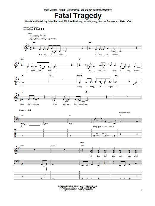 Dream Theater Fatal Tragedy sheet music notes and chords. Download Printable PDF.
