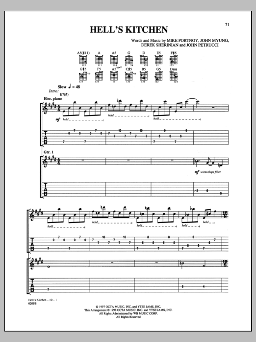 Dream Theater Hell's Kitchen sheet music notes and chords. Download Printable PDF.