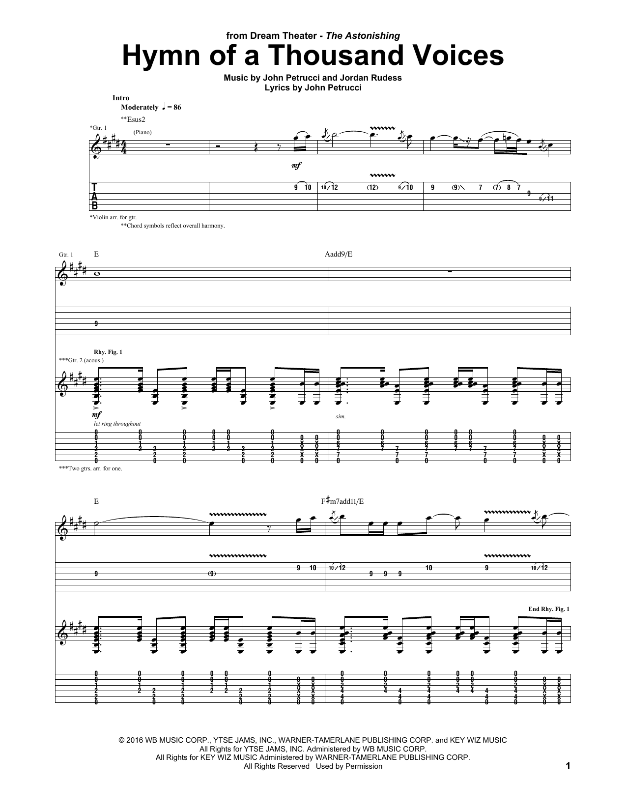 Dream Theater Hymn Of A Thousand Voices sheet music notes and chords. Download Printable PDF.