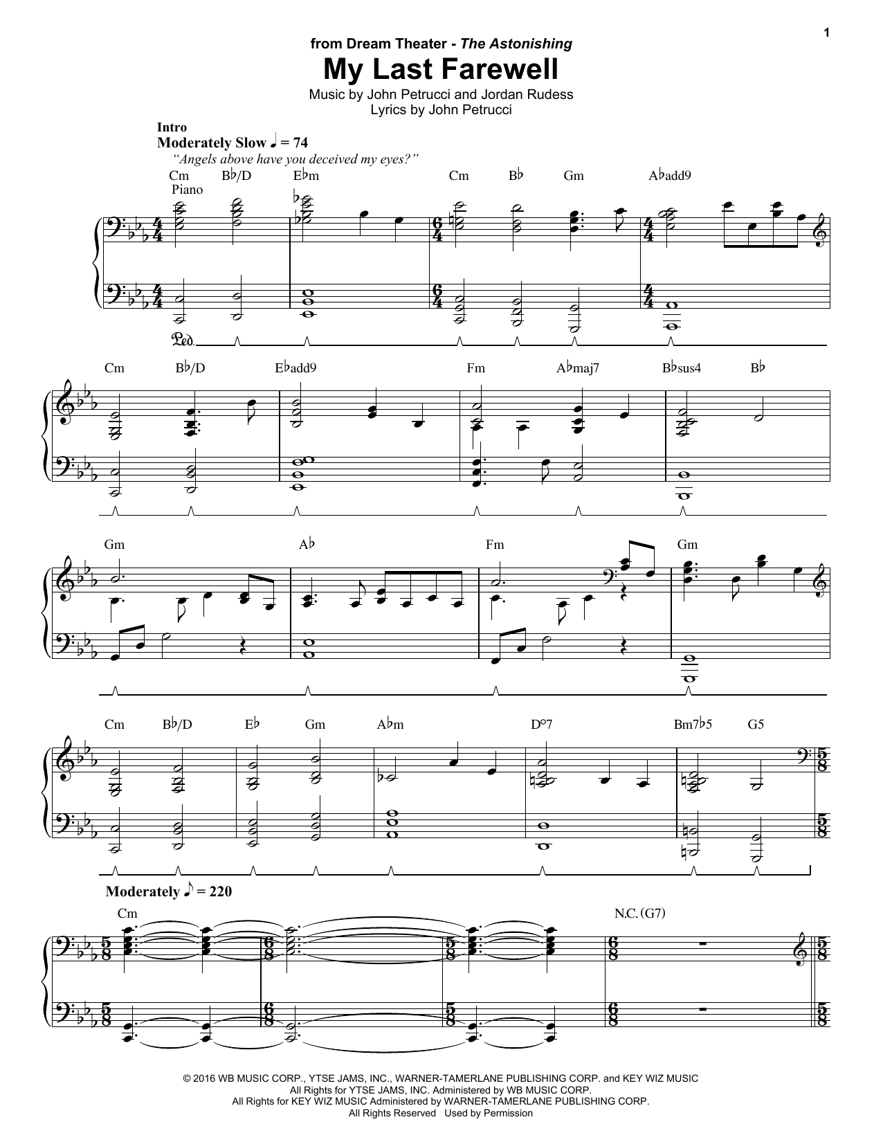 Dream Theater My Last Farewell sheet music notes and chords. Download Printable PDF.