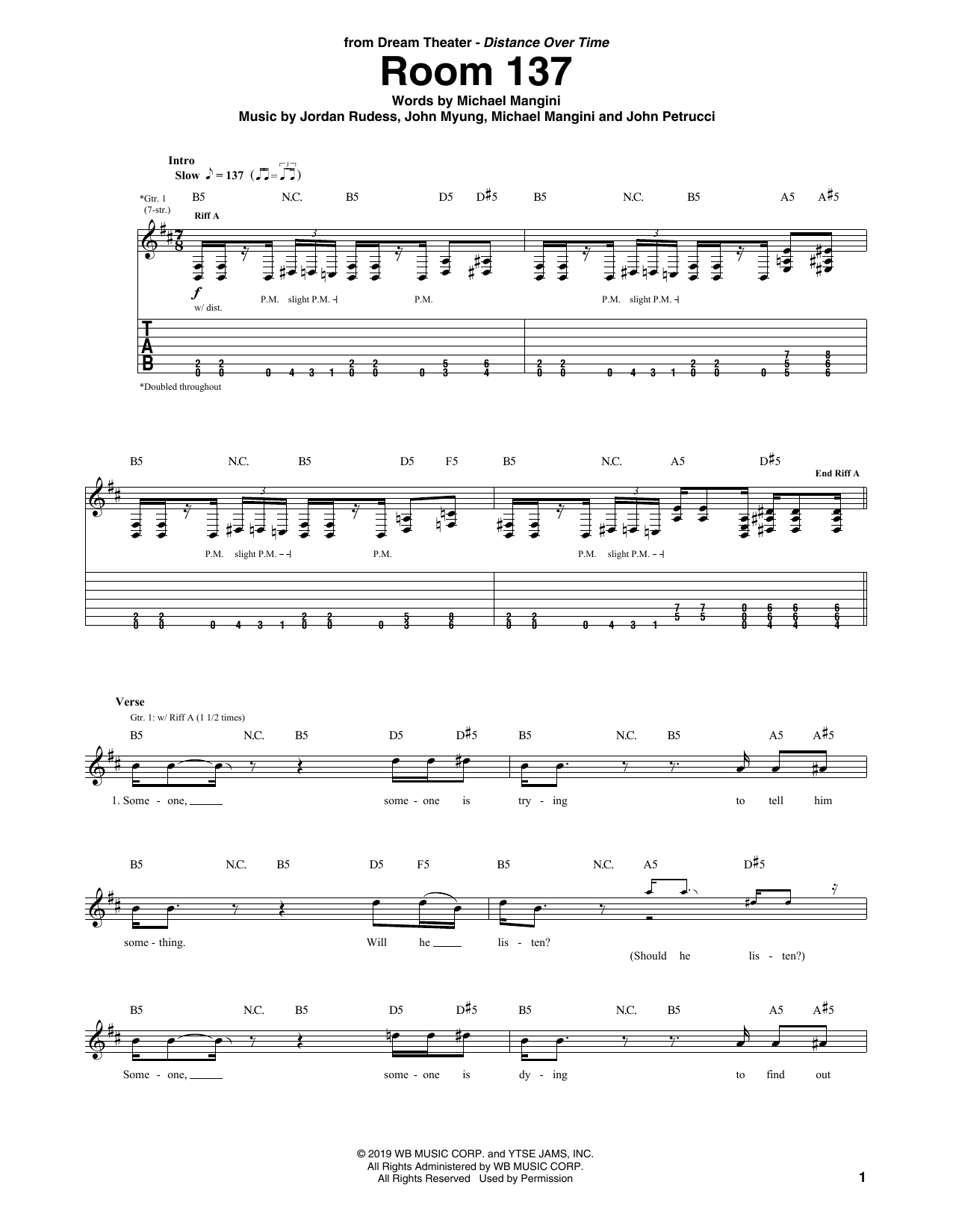 Dream Theater Room 137 sheet music notes and chords. Download Printable PDF.