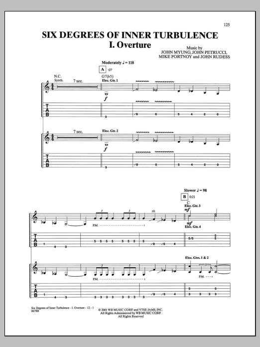 Dream Theater Six Degrees Of Inner Turbulence: I. Overture sheet music notes and chords. Download Printable PDF.