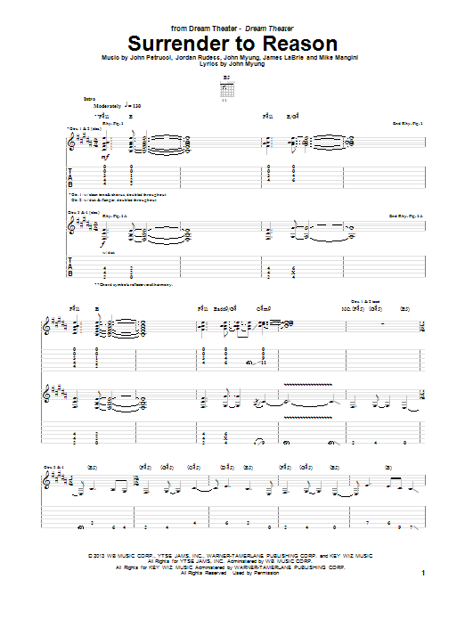 Dream Theater Surrender To Reason sheet music notes and chords. Download Printable PDF.