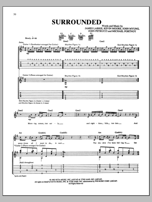 Dream Theater Surrounded sheet music notes and chords. Download Printable PDF.