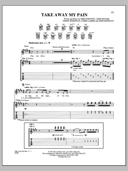 Learn to play Dream Theater Take Away My Pain sheet music for Guitar Tab in minutes. Dream Theater Take Away My Pain sheet music notes and chords. Download Printable PDF.