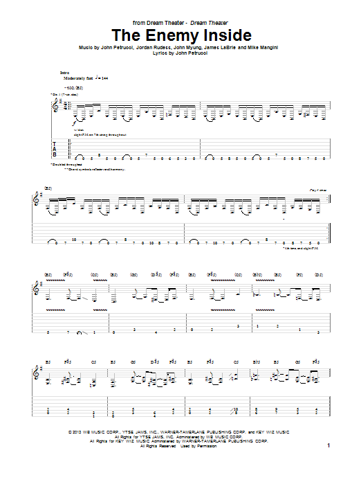 Dream Theater The Enemy Inside sheet music notes and chords. Download Printable PDF.