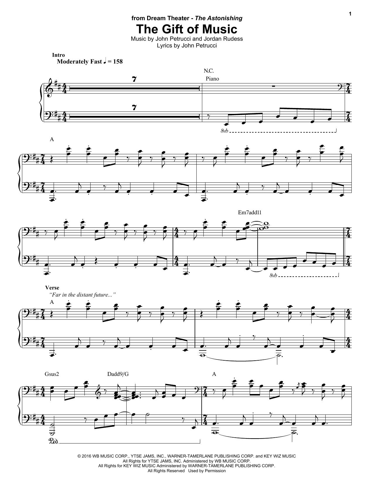 Dream Theater "The Gift Of Music" Sheet Music PDF Notes