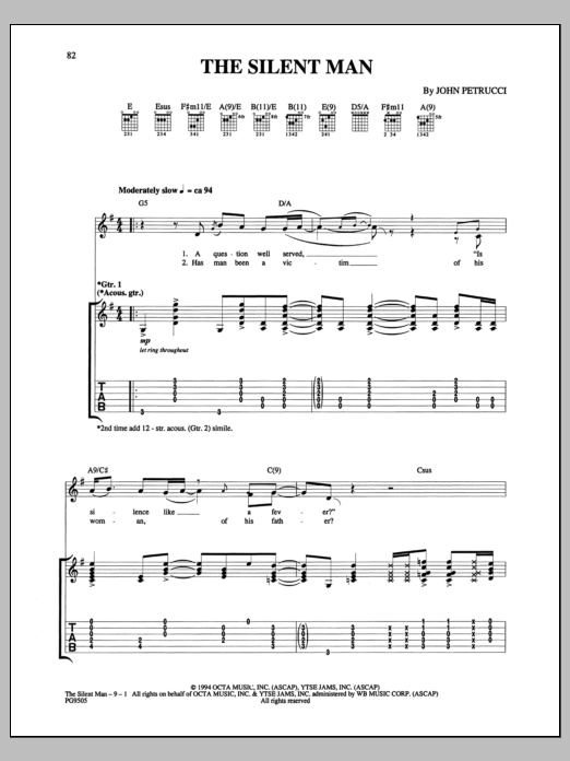 Dream Theater The Silent Man sheet music notes and chords. Download Printable PDF.